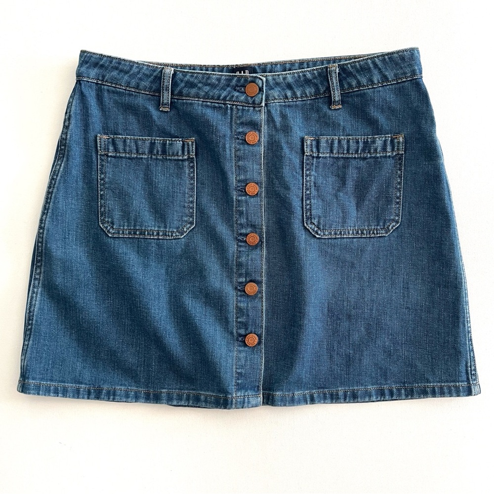 Gap Denim Patch Pocket Button Front Mini Skirt Si… - image 8